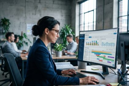 Responsable RH analysant les plannings de collaborateurs intérimaires sur un logiciel tout-en-un de gestion du travail temporaire