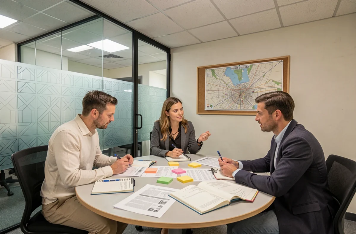 Groupe de professionnels en réunion collaborative dans un espace coworking à Villepinte