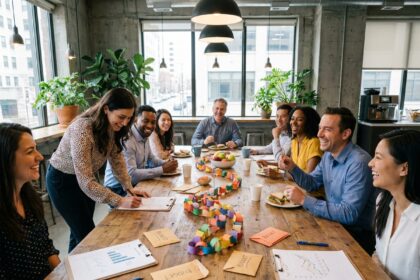 Équipe d'entreprise réunie autour d'une table pour organiser un événement collectif dans le cadre du budget comité d'entreprise