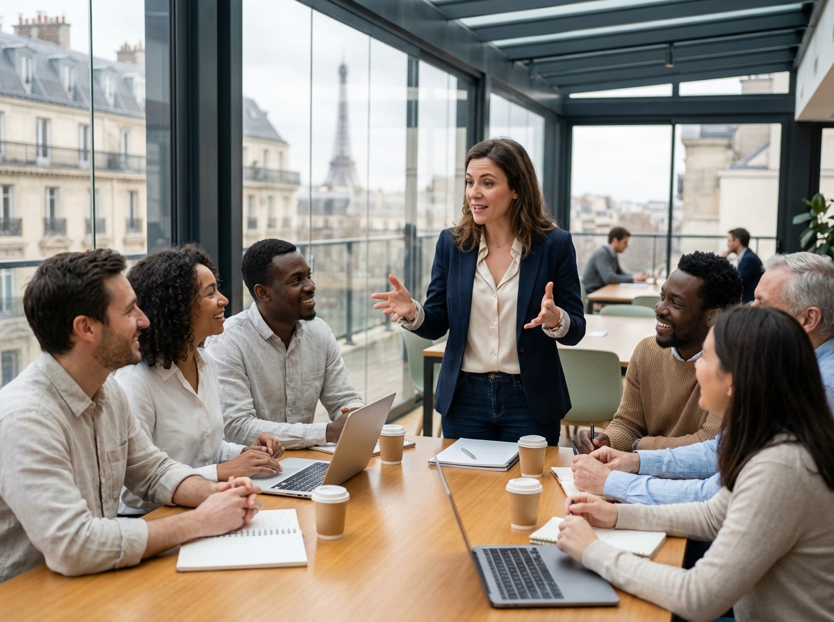 Groupe diversifié en réunion dans un espace de coworking moderne