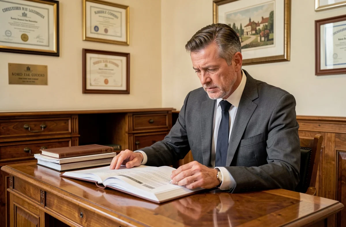 Expert-comptable du cabinet Roffe dans le Nord consultant un dossier client dans un bureau traditionnel et professionnel