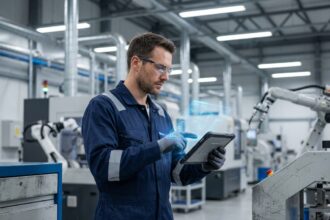 Technicien industriel homme avec tablette et réalité augmentée